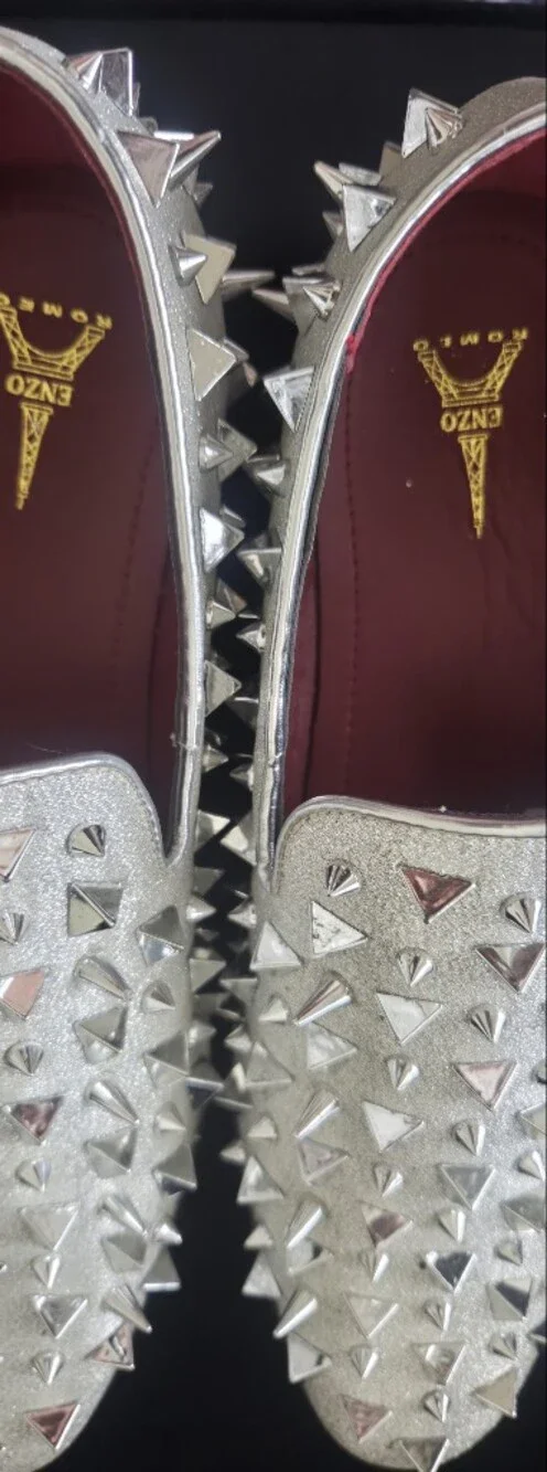 Men's Silver Studded Slip-On Loafers